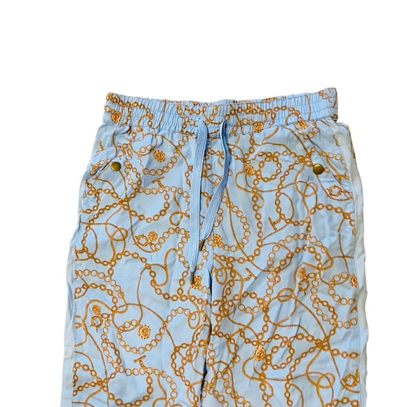 Anthropologie Maeve Kalle Track Pants Drawstring Waist Sky Blue Chain Print - Picture 9 of 13